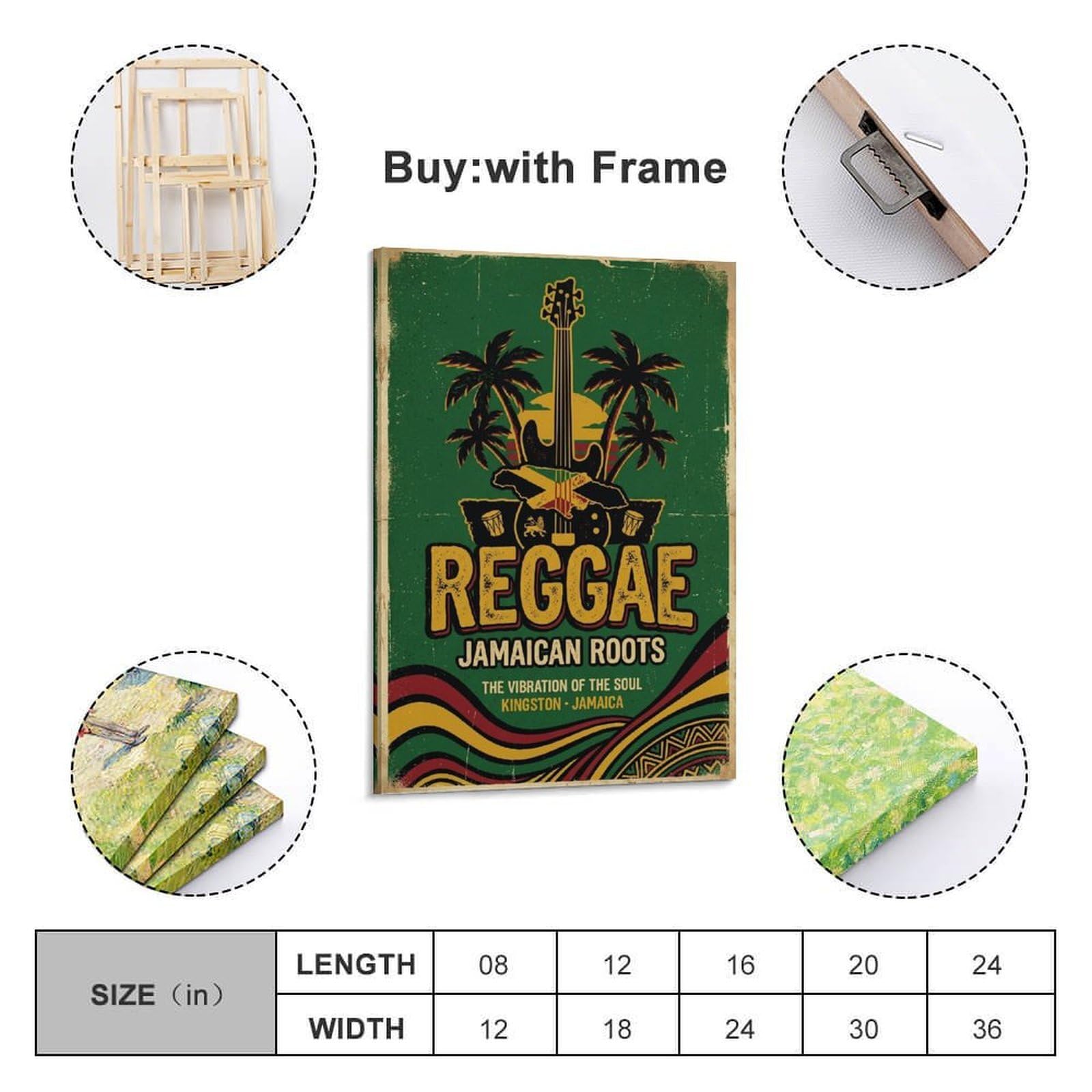 XKUGA Poster con stampa su tela con motivo reggae Jamaican Roots, palme e spigola, decorazione artistica da parete moderna, ideale per famiglia, grotta degli uomini, sala giochi, camera da letto di