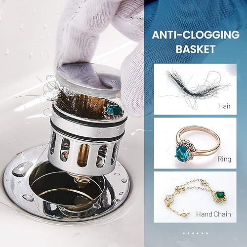 Miniatura 4 de Tapón de drenaje desplegable para lavabo de baño, rejilla antiobstrucción integrada, se adapta a agujero de drenaje estándar americano (1-12 a 1-34