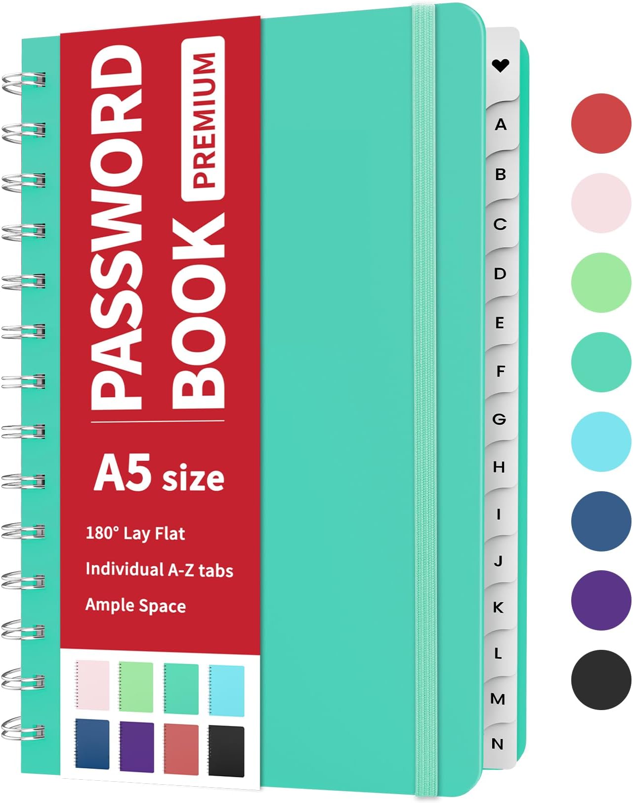 Forvencer Password Book with Individual Alphabetical Tabs Medium Password Notebook Spiral Password Keeper Book for Seniors Cute Password Organizer Log Book Home Office 5.3"x7.6" Teal