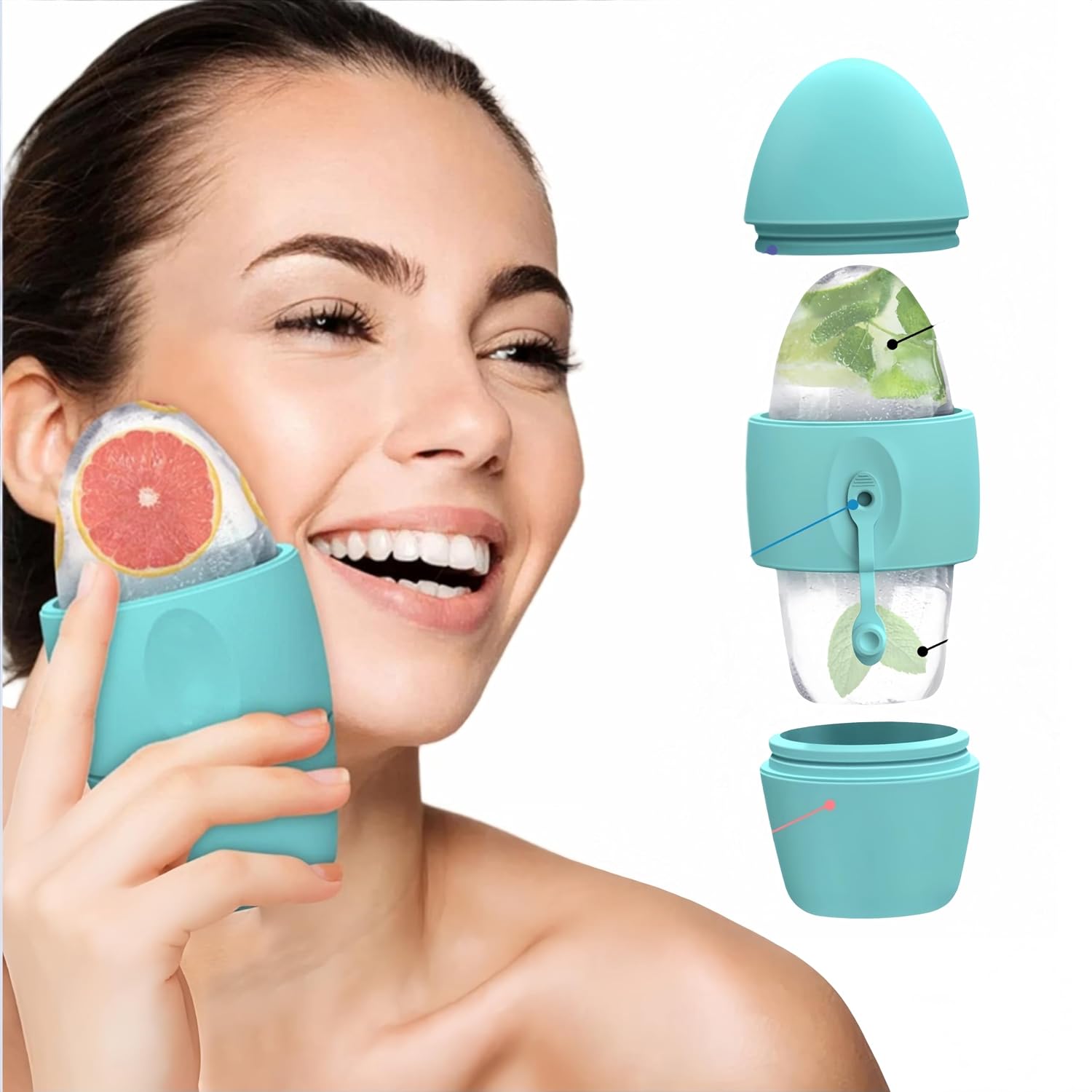2-in-1 Ice Roller for Face and Eyes, Facial Beauty Ice Face Roller Skin Care Tool, 120ml Capacity, Leak-proof Design (Cyan)