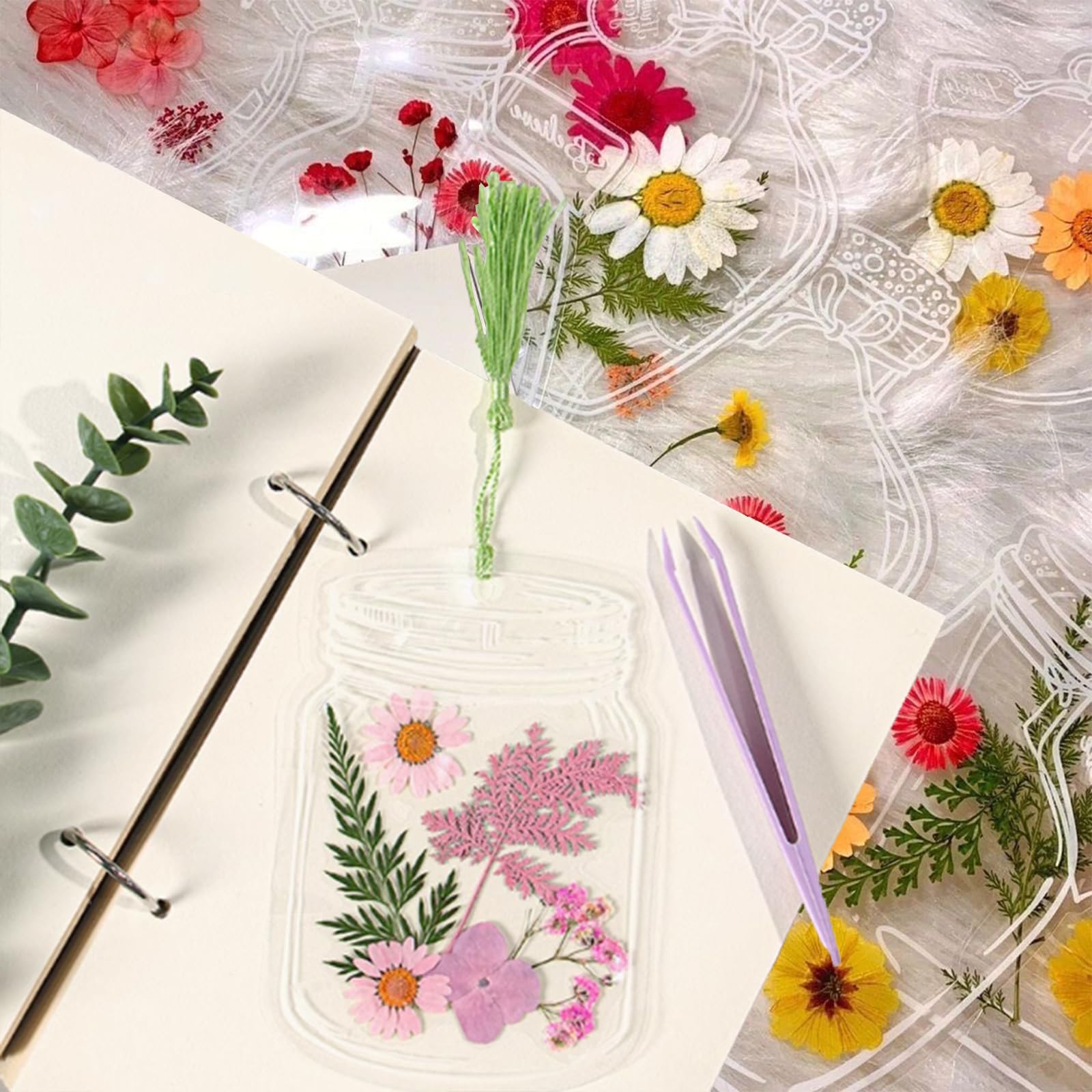 120 Pcs Transparent Bookmarks for Dried Flowers, Transparent Dried Flower Bookmarks, Large Size Handmade DIY Pressed Flower Bookmark Kit Beautiful Flower Page Clips Maker (40Pcs)