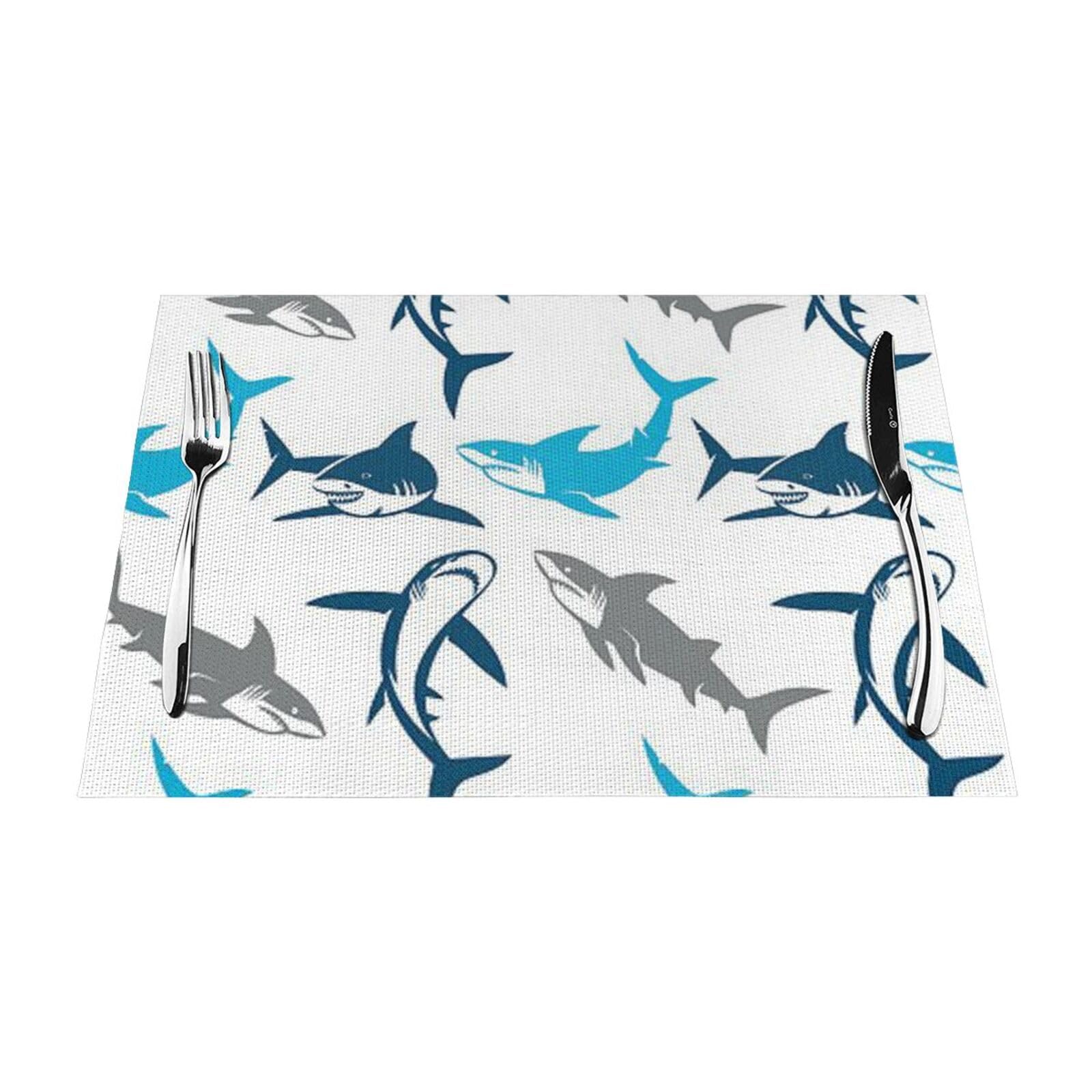 PVC Placemat Set of 4 PCS, 45x30 CM, Sharks Printed Non-Slip Heat Resistant Place Mats for Kitchen Dining Table Indoor Outdoor
