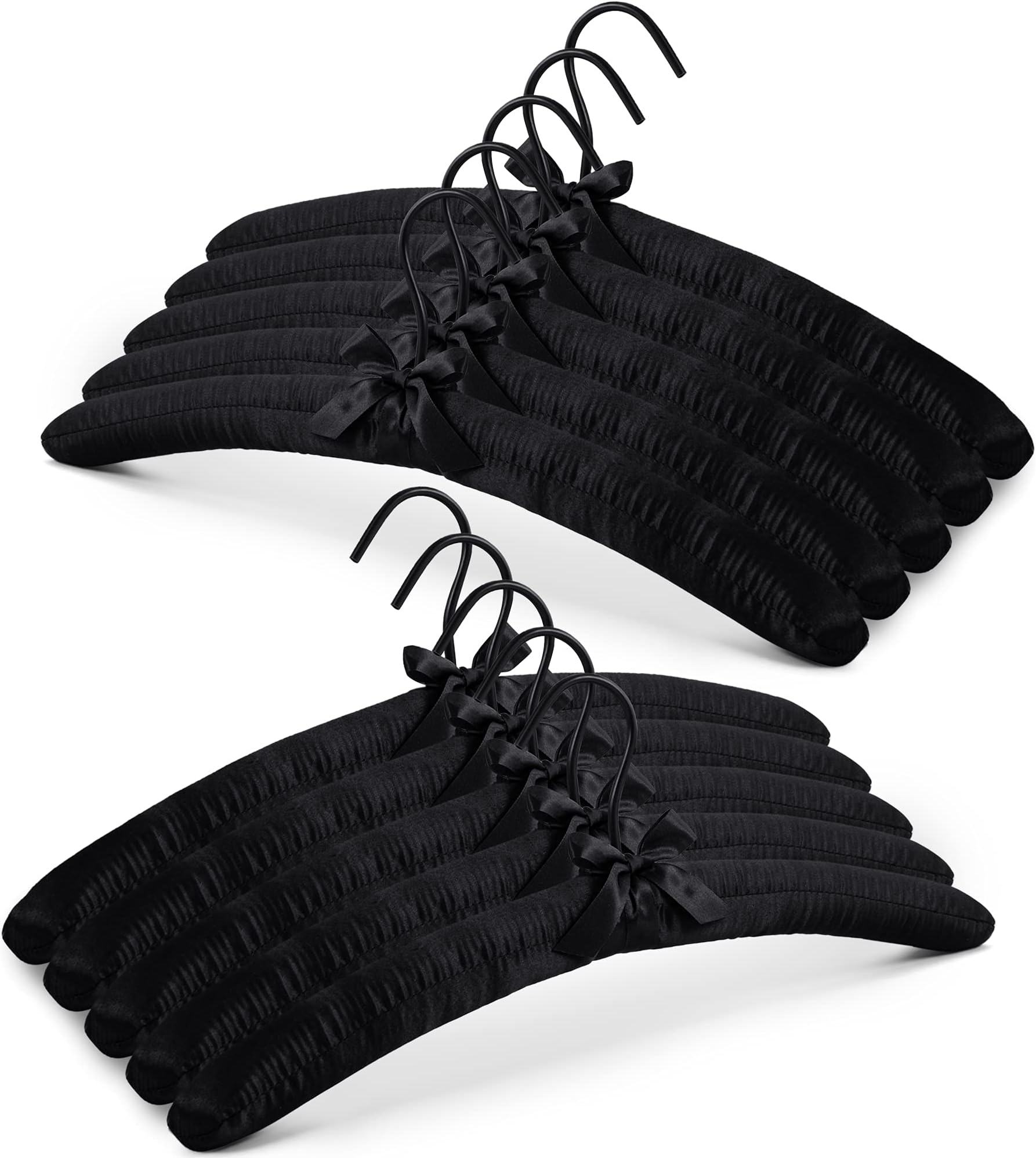 JS Hanger Padded Hanger for Sweaters - 17 Inch Extra Large Heavy Duty Satin Covered Coat Hangers No Shoulder Bump for Women Clothes, Sweaters, Dresses, Clothing, Weddings, Lingerie Pack of 10, Black