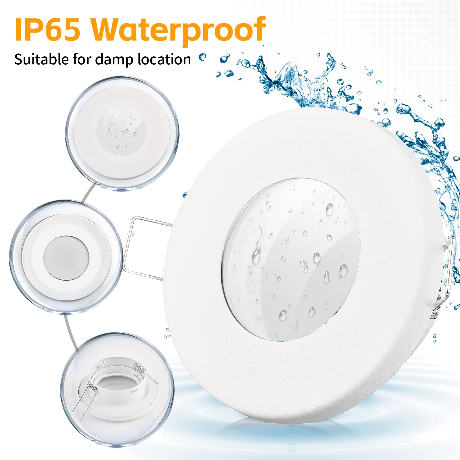 GeyouLux 4x Spot LED Encastrable IP65 Cadre Avec Douille GU10, Spots de plafond en Fer Blanc, Rond plat Spots Salle de bain spot cadre d'encastrement 68mm pour extérieur- intérie