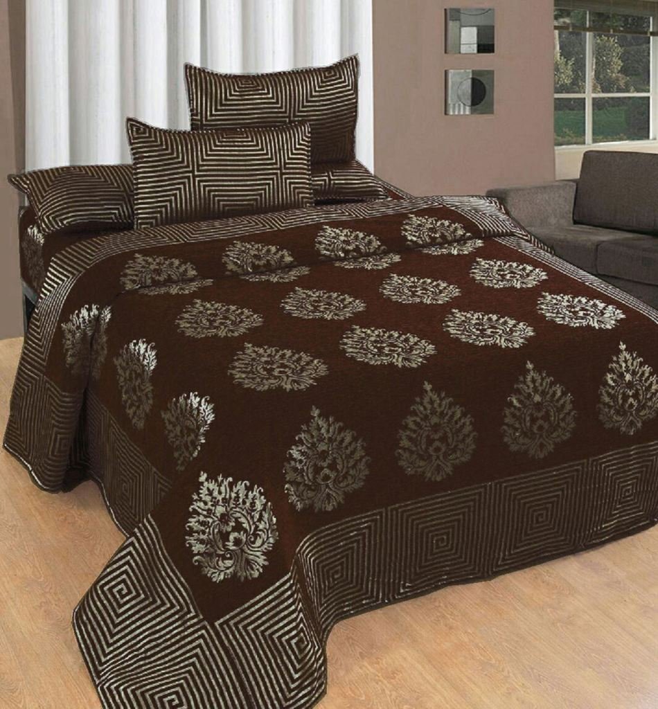 Akshya King Size bedsheet with 2 Pillow Covers| Chenille bedsheet|bedcover|Double bdsheets