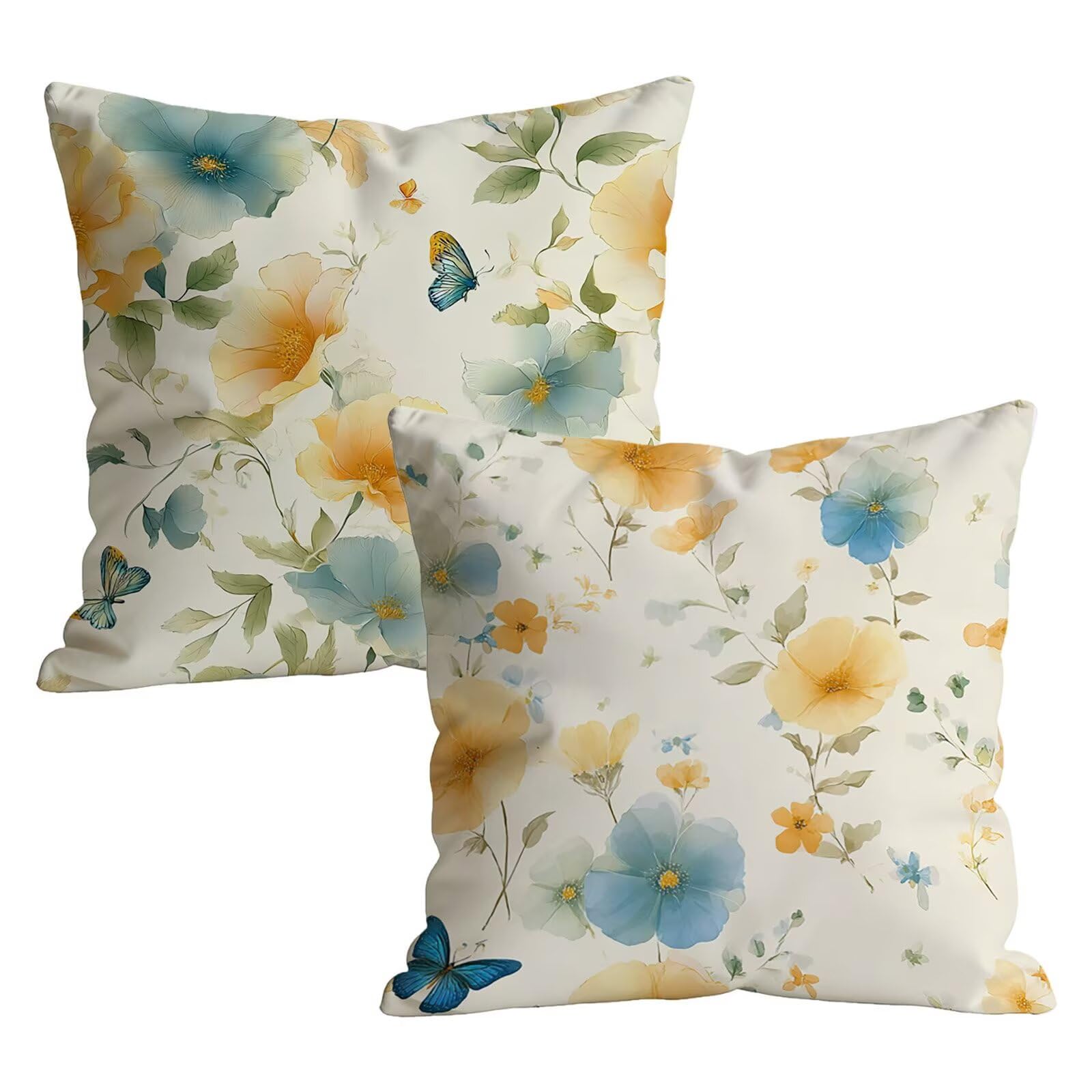 Fundas Cojines 80x80cm Juego de 2, nórdico Flores Frescas Patrón Fundas de Cojines Exterior Impermeable in Terciopelo, con Cremallera Invisible, Funda Cojin Sofa para Decor Hogar Dormitorio t9n-301