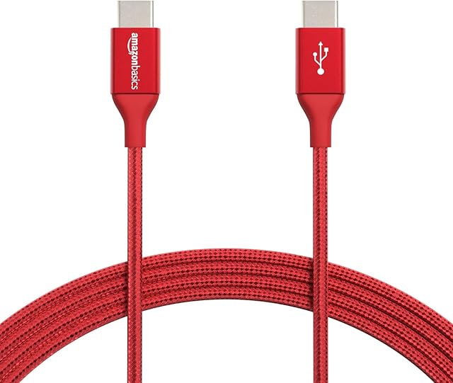 Amazon Basics Double Braided Nylon USB Type-C to Type-C 2.0 Cable | 3 m, Red
