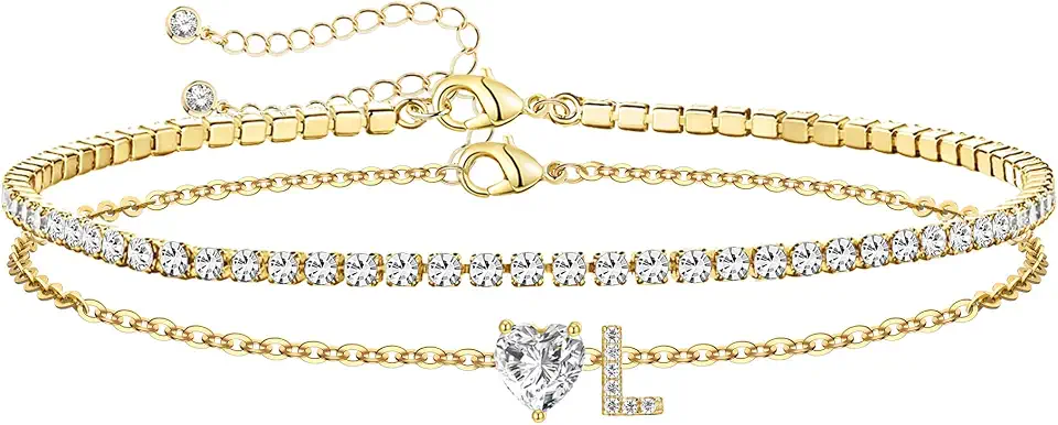 ASKIND Initial Bracelets Waterproof Layered Adjustable