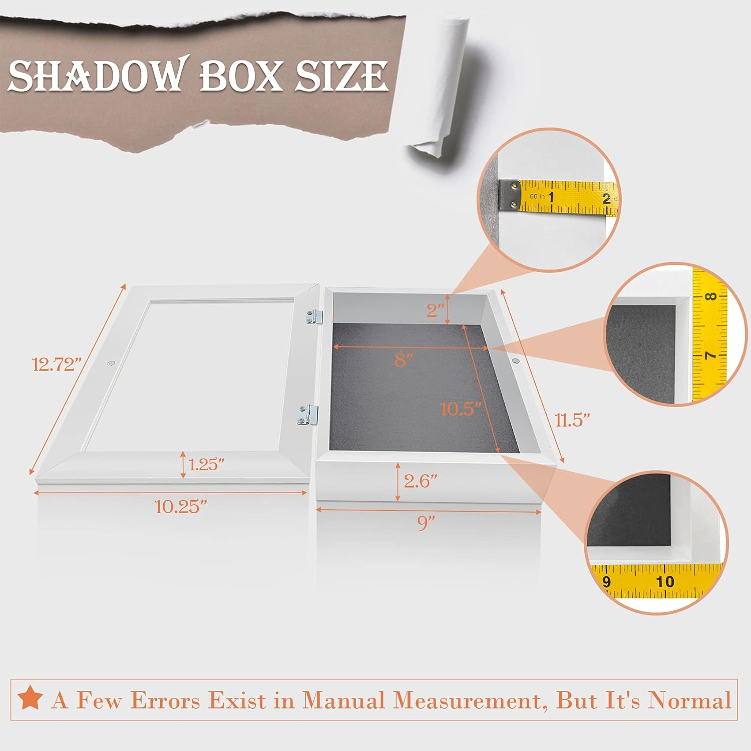 Golden State Art, 8x10.5 Shadow Box Frame Display Case，White,Black ,Brown, Light Brown Color Shadow Box Bundle
