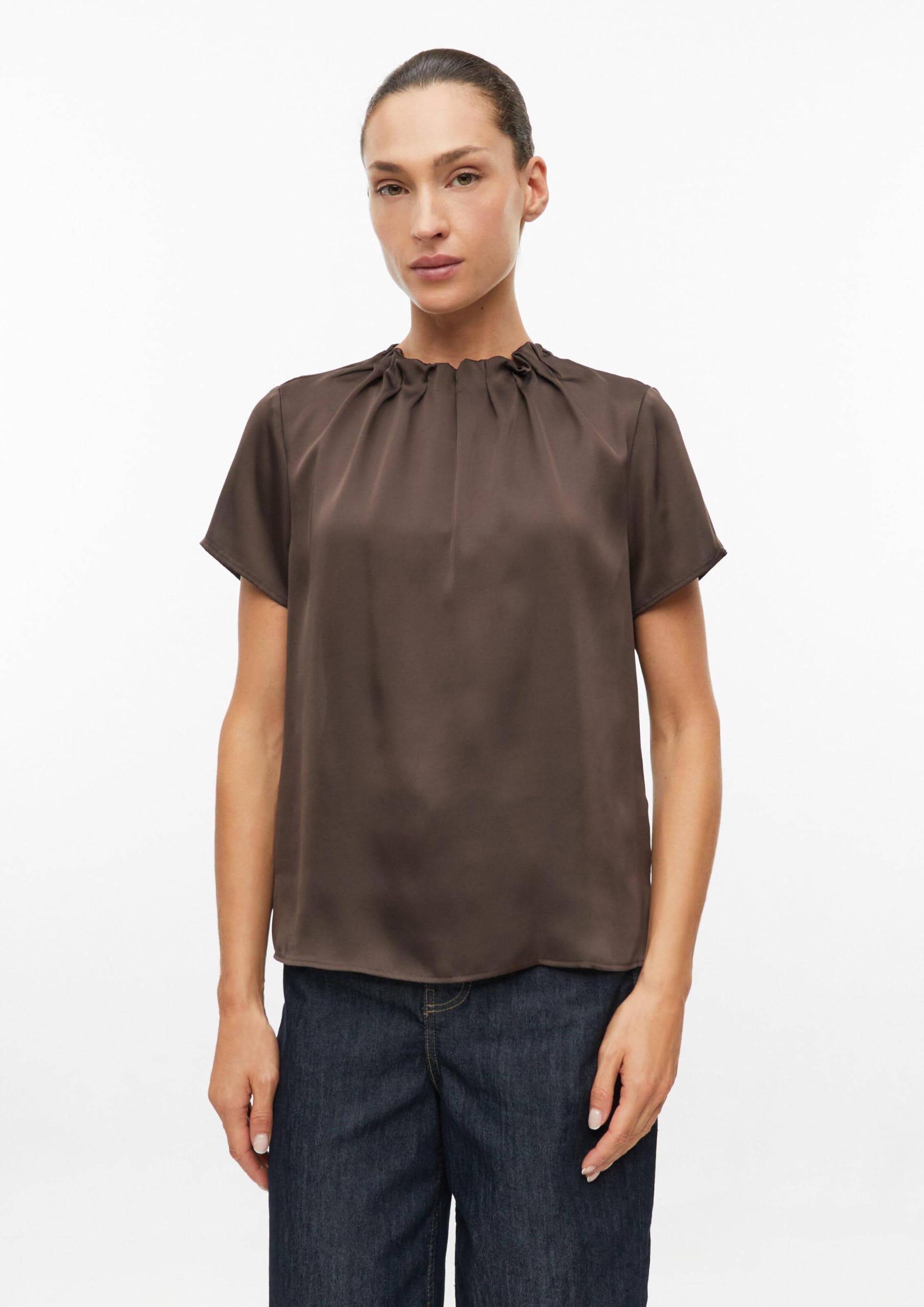 s.Oliver Damen Bluse – Regular Fit, Satin, Faltenausschnitt, Knopfverschluss – Für Urlaub, Festlich & Business