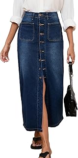 Jean Skirt for Women Denim Skirt High Waist Stretch Midi Denim Skirts with Pockets