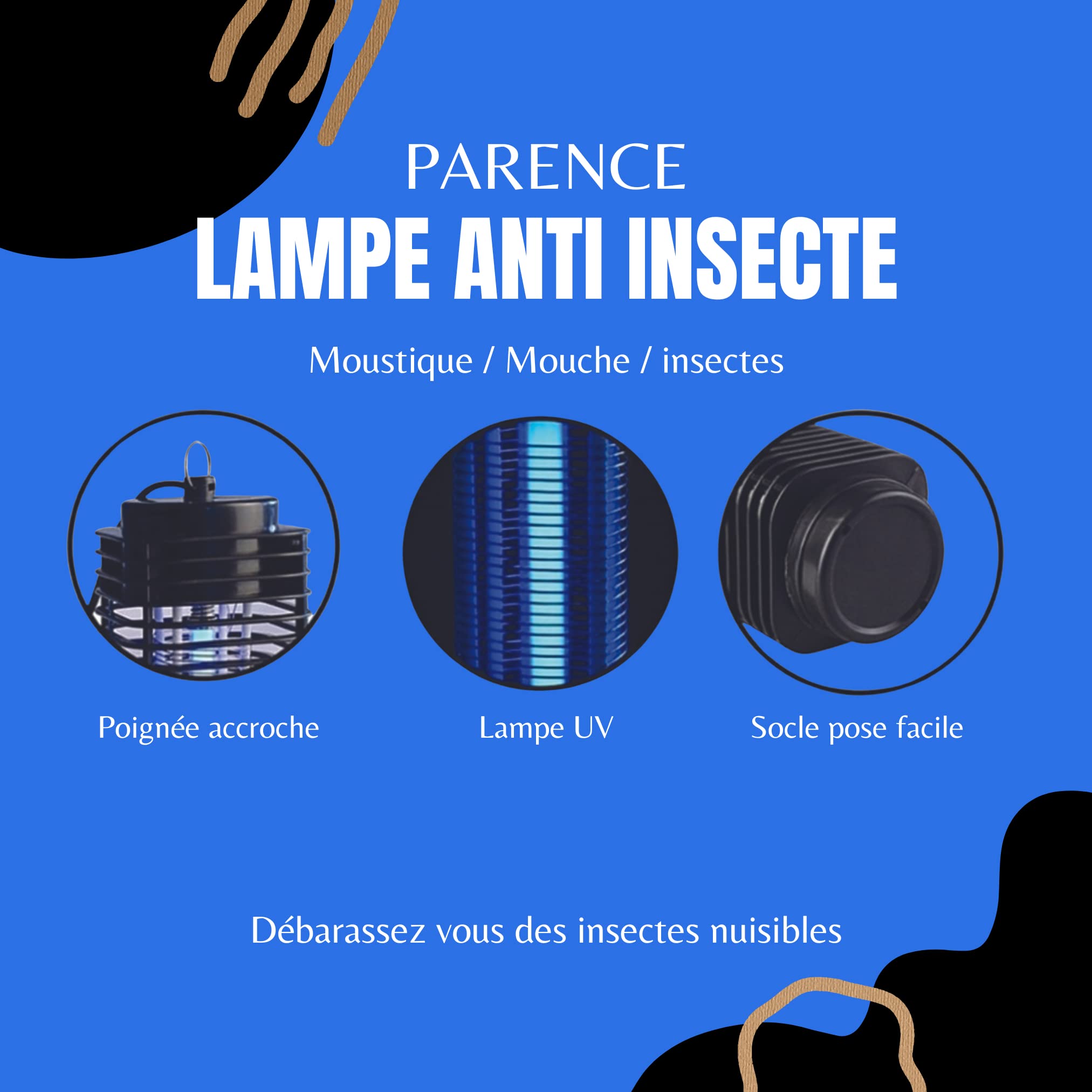 PARENCE - Lampada UV Anti insetti/Zanzare/Mosca - Uccide insetti, anti mosche e zanzare indoor e outdoor