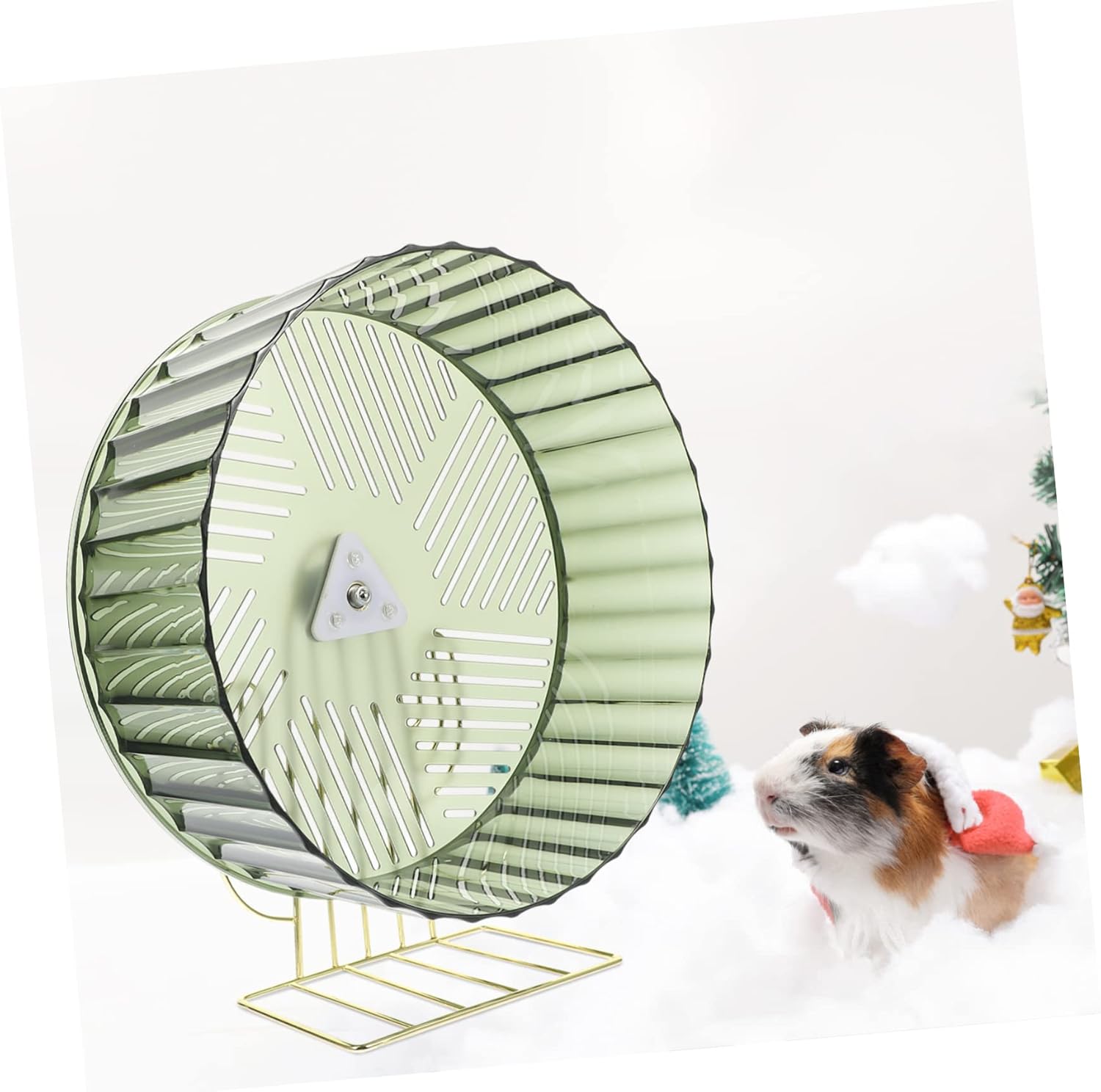 Silent Compact Hamster Exercise Wheel with Stand for Pets Quiet Running Wheel for Hamsters Chinchillas Mice Gerbils and Hedgehogs Stress Relief and Activity Dark Green with Gold