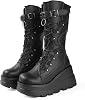 Gothniero Women Black Platform Goth Boots Knee High Chunky Heel Gothic Boot Women Black Combat Motorcycle Booties Round Toe with Zip 3UK-8UK