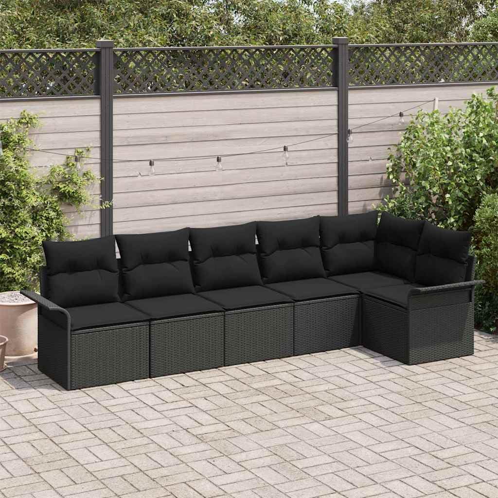 6-częściowy zestaw mebli ogrodowych z poduszkami, czarny, polirattan, modułowy, odporny na promieniowanie UV, meble outdoorowe na taras i balkon, z miejscem do przechowywania
