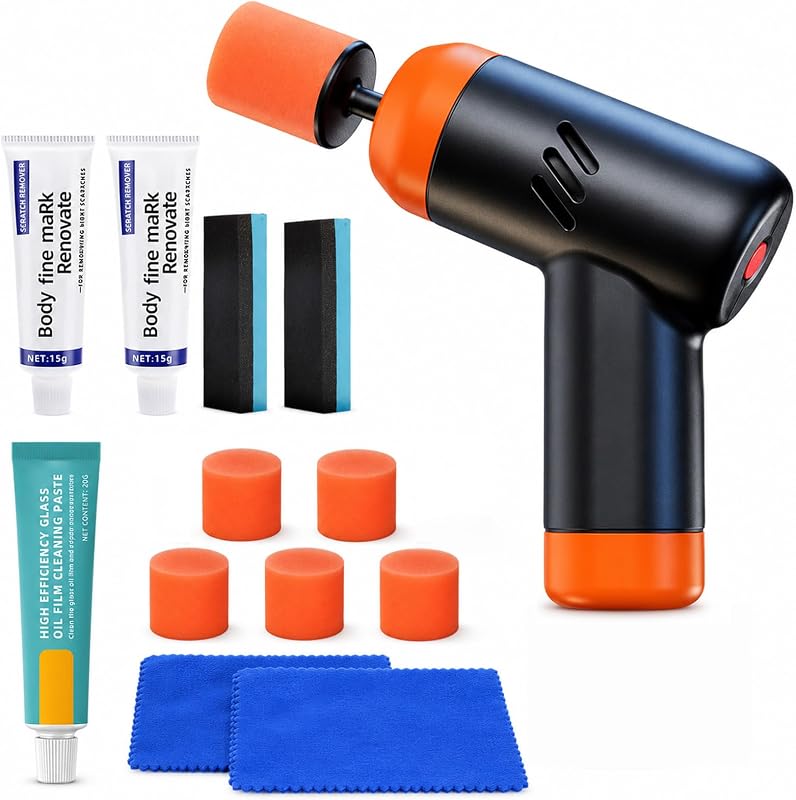 Mini Cordless Car Polisher Kit, 2-Speed Polishing Machine with Buffing Pads, Car Scratch Remover, Wax, Glass Oil Film Cleaner, All-in-One Auto Detailing Set for Paint & Glass Restoration