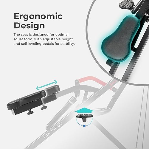 Miniatura 8 de Sunny Health & Fitness Row-N-Ride PRO, máquina combinada de sentadillas de cuerpo completo con banda de resistencia opcional, equipo de ejercicio de
