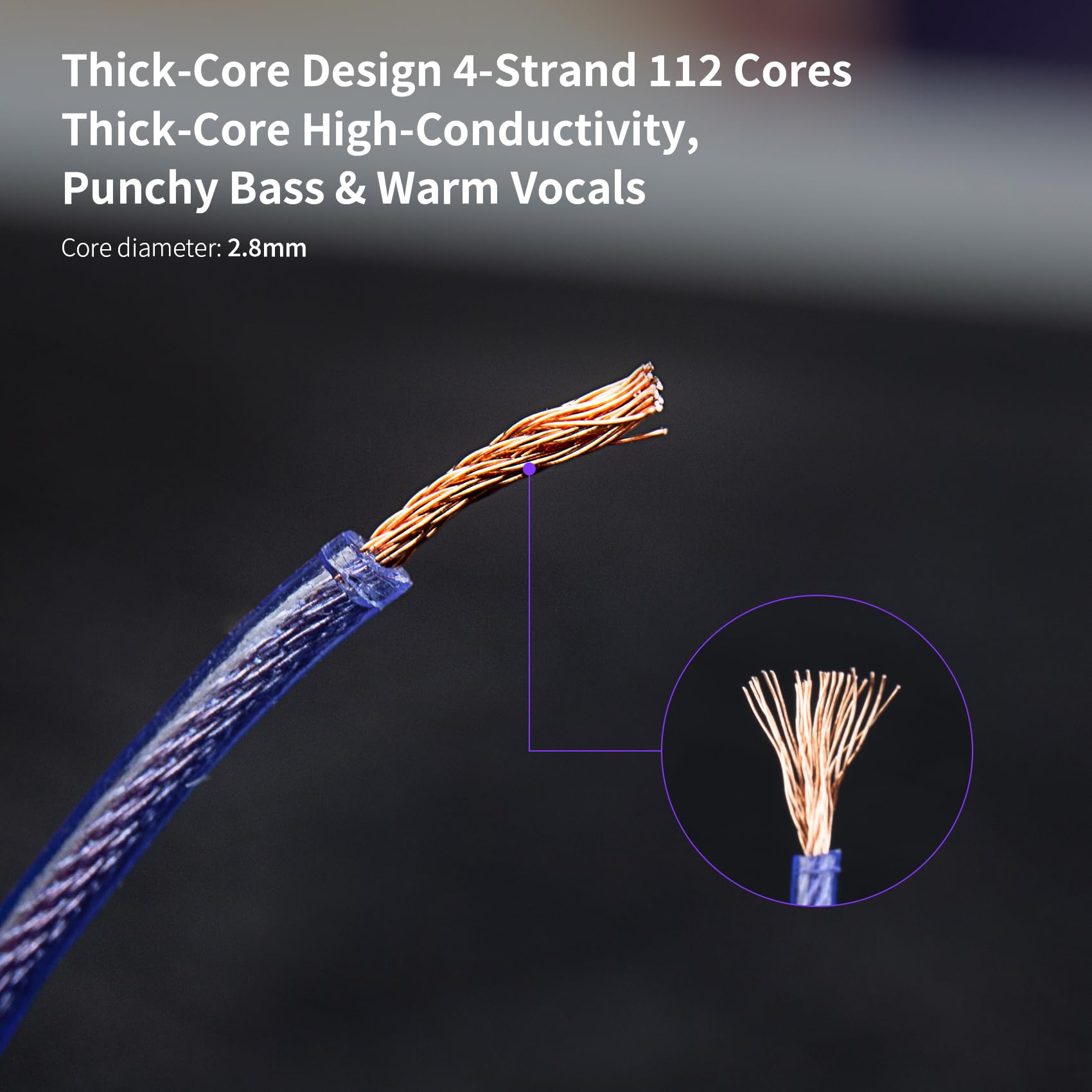 KBEAR Câble audio HiFi fluo 2 broches 5N en cuivre sans oxygène haute pureté 3,5 mm fiche 120 cm pour KZ ZST / ZS10 PRO / AS16 PRO/EDX PRO, CCZ Melody