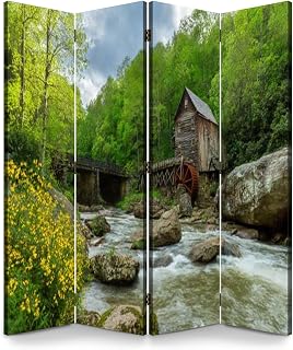 4 Panels Room Divider Screen Glade Creek Grist Mill Spring Wood Folding Privacy Screen Partition Canvas Wall Divider Freestanding Portable Indoor Separator