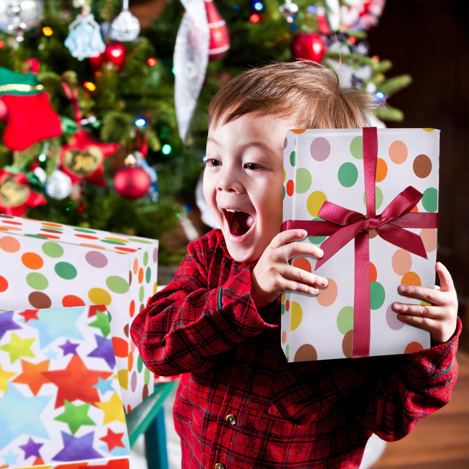 Geschenkpapier zum Geburtstag 24 Stück mit 4 Bändern, Papier