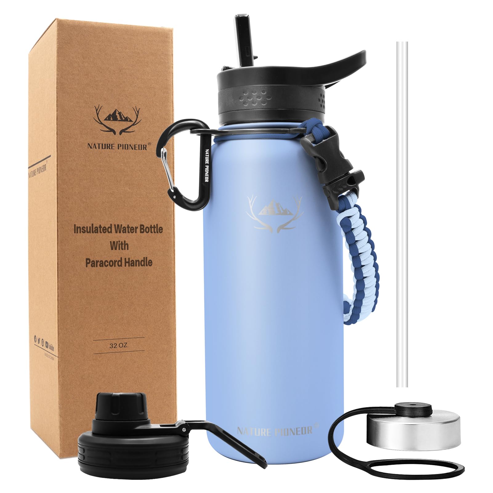 NATURE PIONEOR Insulated Water Bottles with Paracord Handle