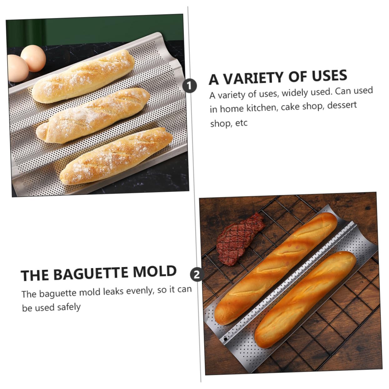 NOLITOY 2 pièces Moule à Baguettes Perforé Antiadhésif Acier Inoxydable pour Français Croustillant Plateau de Cuisson Ondulé pour Maison et Boulangerie Usage et Facile à Nettoyer