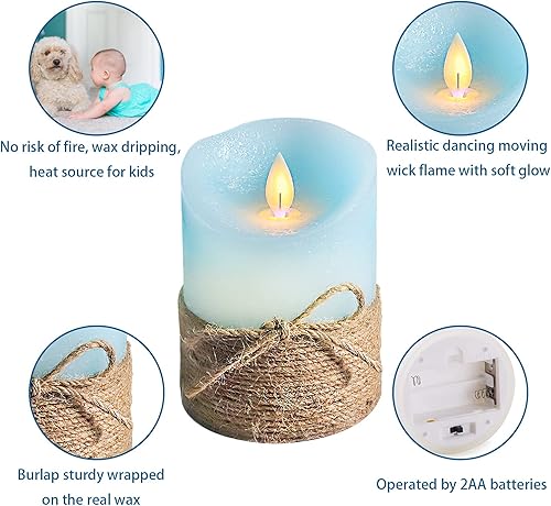 Miniatura 2 de Velas sin llama azul océano, velas LED de pilar con control remoto y temporizador, velas decorativas parpadeantes para regalos, fiestas, bodas,