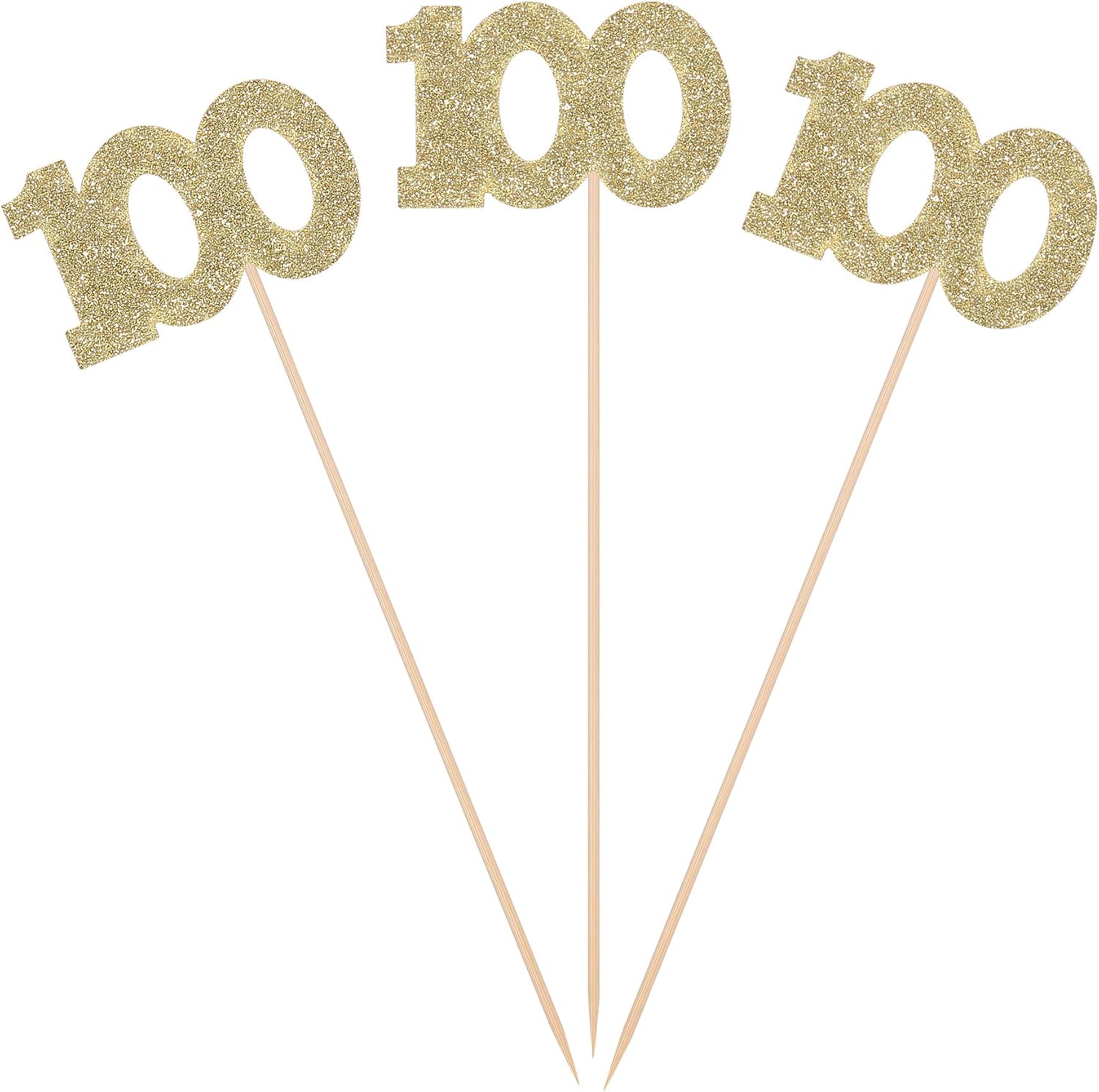 Pack of 10 Gold Glitter 100th Days 100th Birthday Centerpiece Sticks Number 100 Table Topper Pary Decorations