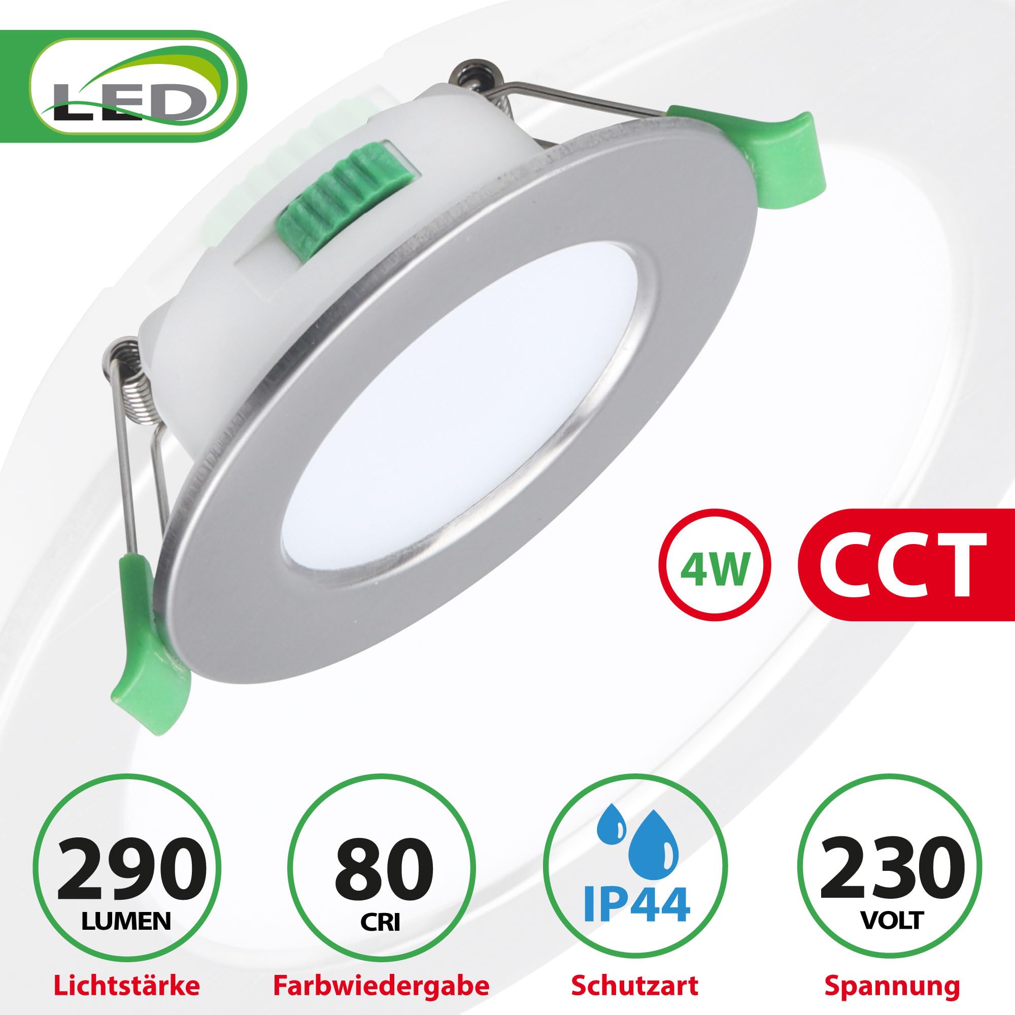 Maxkomfort LED Einbaustrahler flach 12x 4 Watt SET Bad URANUS | IP44 110° 290lm 68mm|Warmweiß Neutralweiß Kaltweiß | Feuchtraum, Edelstahl-Optik