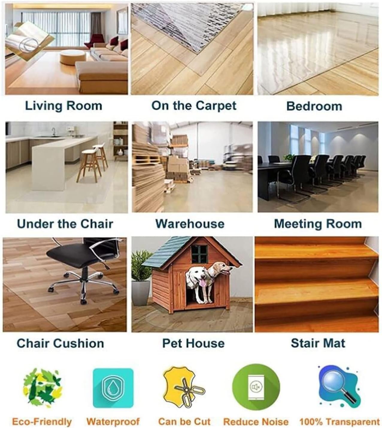 Office Chair Mat, PVC Transparent Plastic Floor Mat, 1mm Thick, Transparent PVC Table/Chair Mat(100x100cm)
