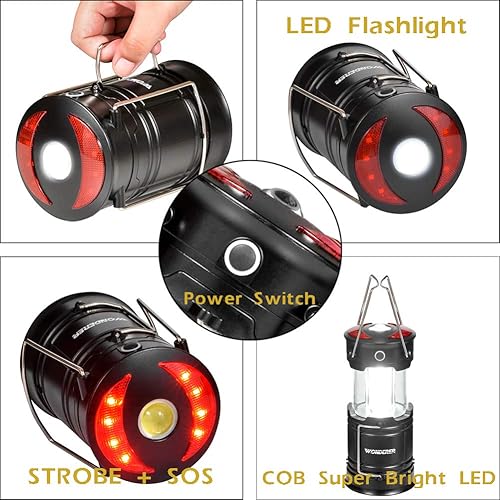 Miniatura 2 de WONDERER Paquete de 2 linternas LED recargables, linterna de camping 4 en 1 con cable USB y funciona con pilas, linterna plegable portátil con base