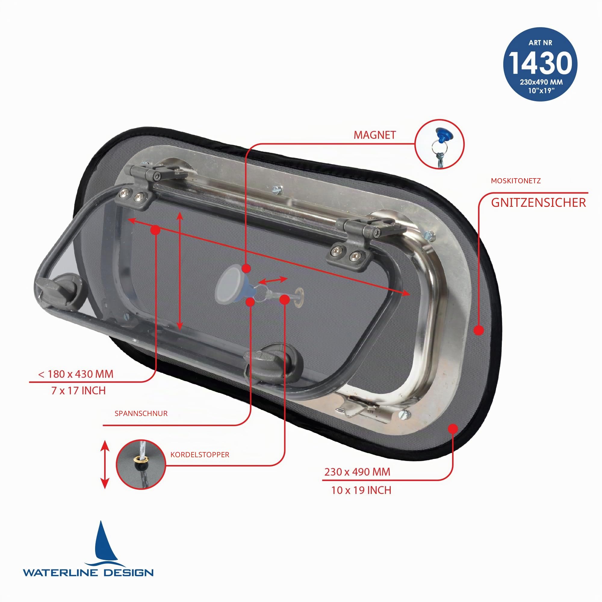 WaterlineDesign Bullaugen-Moskitonetz für Boote – Magnetischer Insektenschutz für Bootfenster (2er Pack)