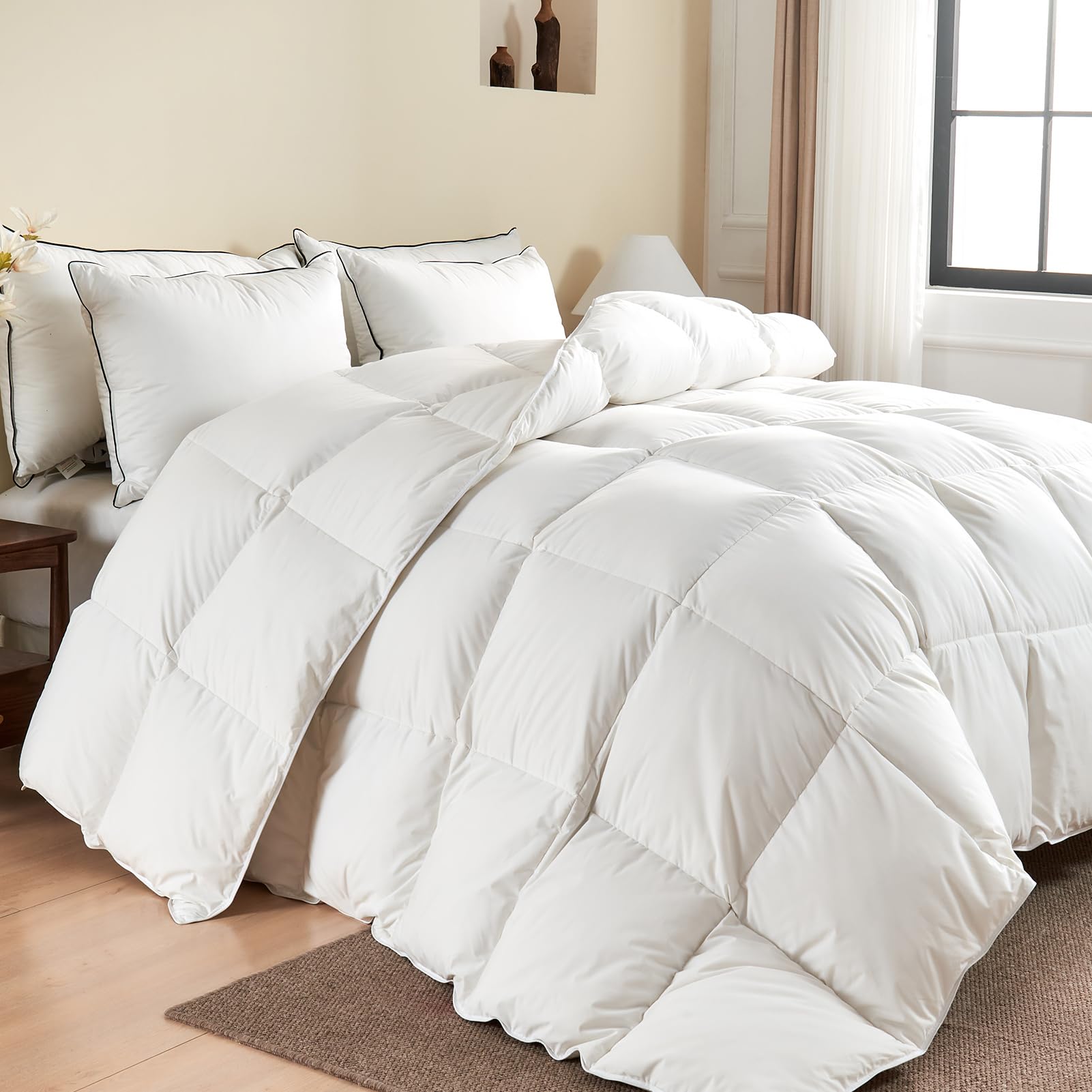 Edredón de Plumón Cama 150/135, 90% Plumon de Ganso y 10% Plumas, Algodón Egipcio Ultra Silencioso, 4 Estaciones Extra Cálido Edredon, Relleno Nordico Pluma 220x240, Down Feather Duvet 240x220