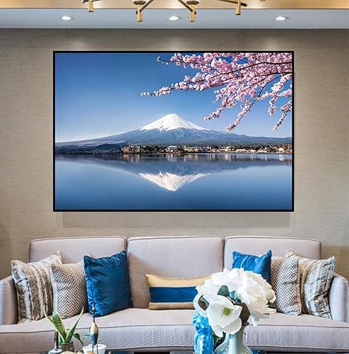 Miniatura 3 de Imagen sobre lienzo, imagen de paisaje de puesta de sol de flores de cerezo del monte Fuji, imagen de arte de pared de lienzo para la decoración del