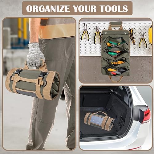 Miniatura 3 de Organizadores de bolsas enrollables para herramientas con 2 pequeñas bolsas de herramientas desmontables, bolsa de herramientas multiusos resistente
