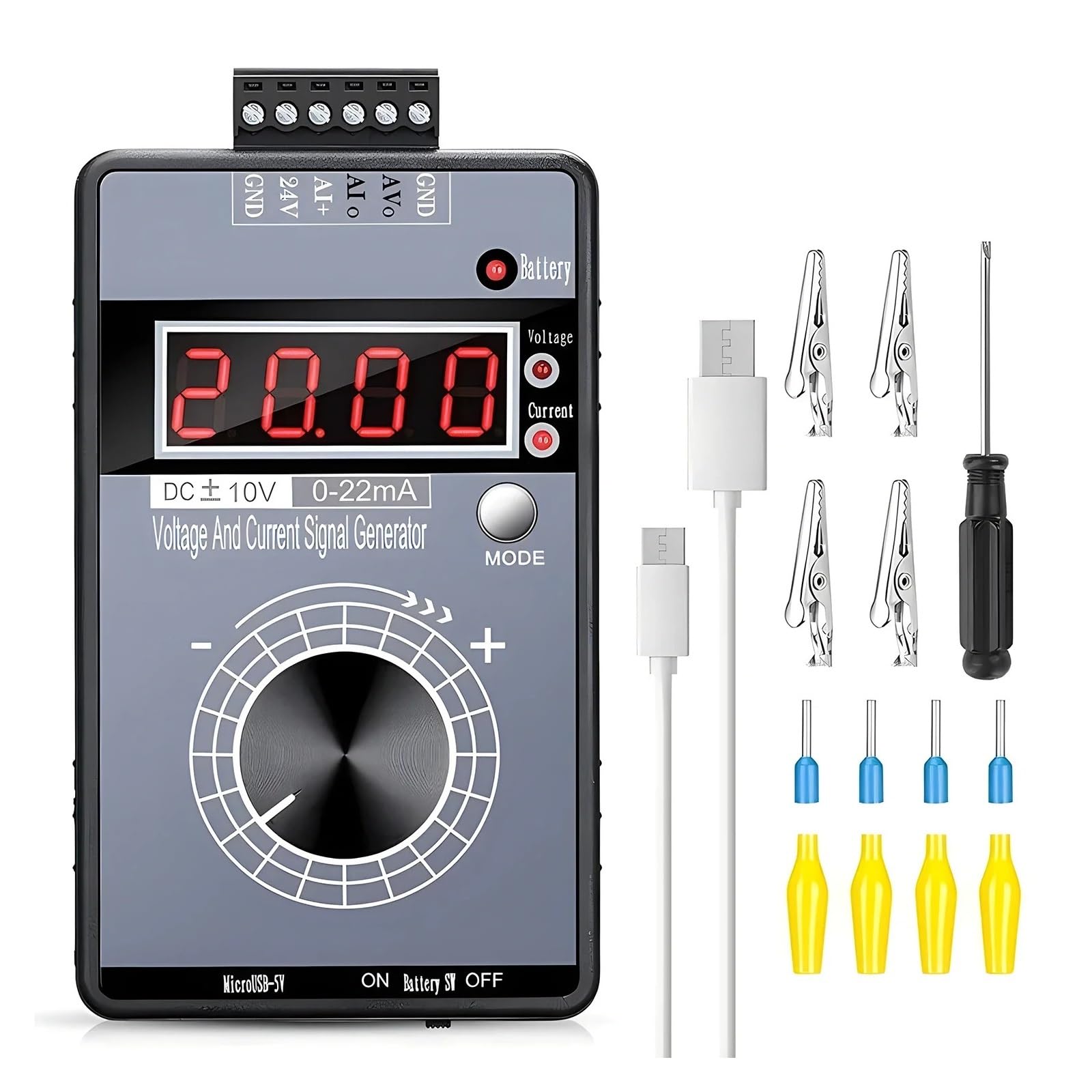 Hochpräziser DC 0-10V 4-20mA Analoggenerator, einstellbare Spannung, Strom 0-5V/3V/1V 0-22mA Debugging-Kalibrator (Size : Without Battery)