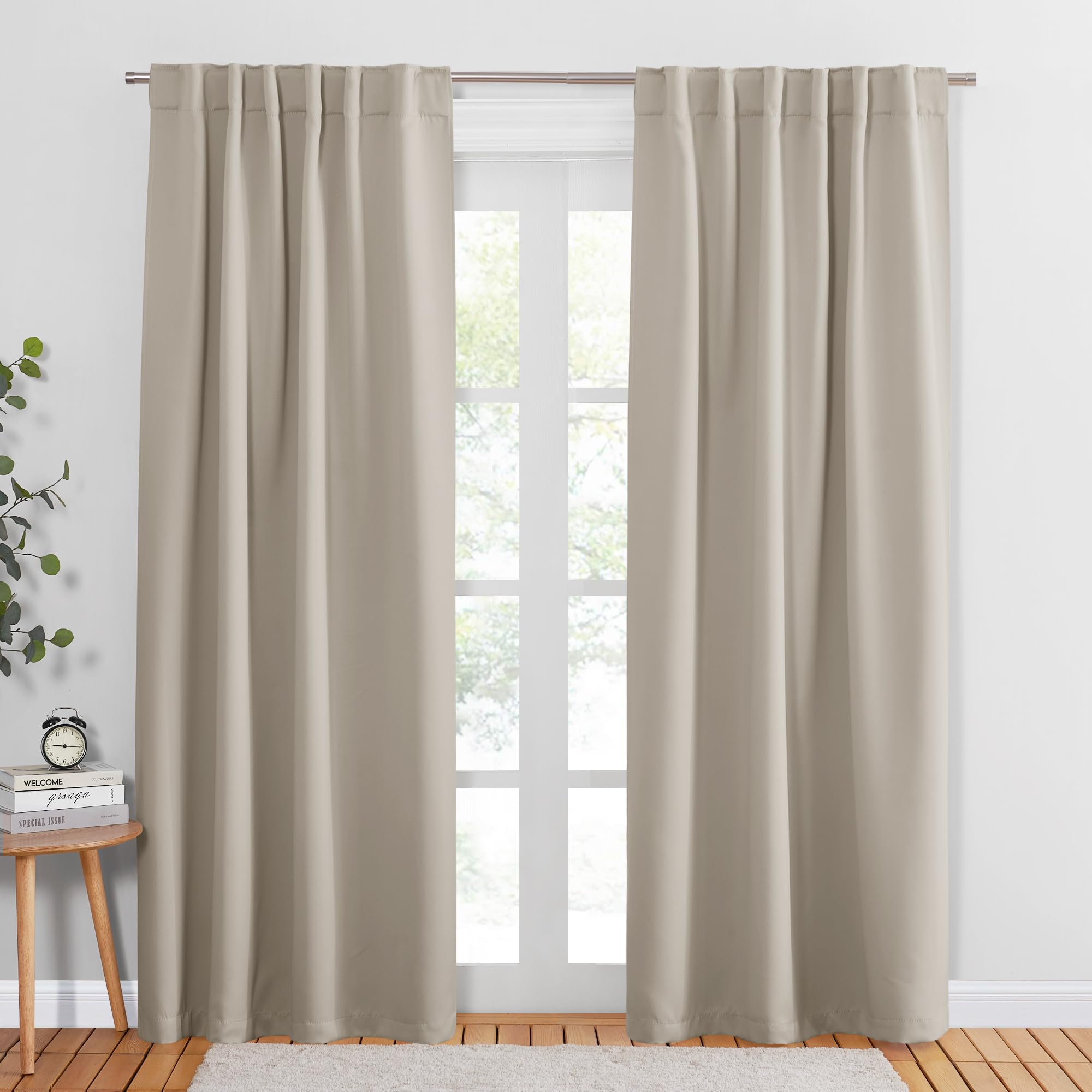 PONY DANCE Blackout Curtains Thermal Insulated Window Treatment Panels Room Darkening Blackout Drapes for Living Room Back Tab/Rod Pocket Bedroom Draperies (2 Panels, Cream, 52 x 84 Inch)