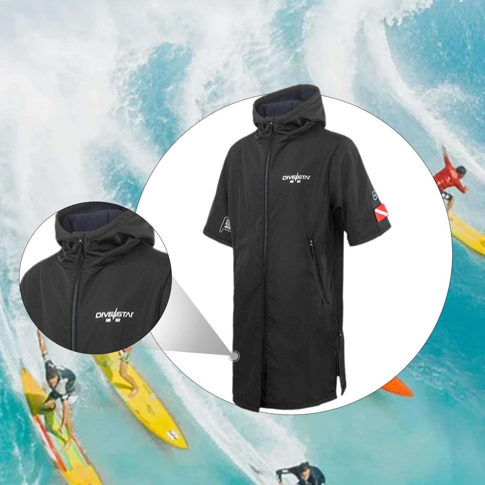 Parka de Bain Imperméable Coupe-Vent pour Surf, Vêtements de Plage avec Poches, Coupe-Vent pour Surf, Vêtements D'extérieur à Séchage Rapide,
