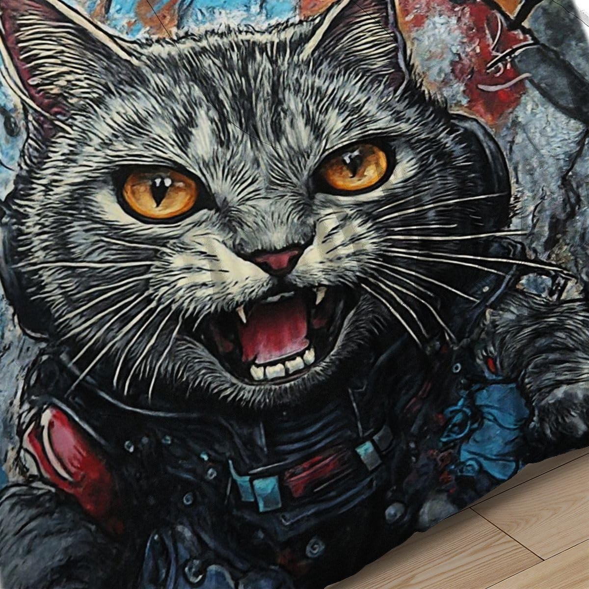 Edredón 200x200 cm Gato De Dibujos Animados, Lavable en Lavadora Juego de Cama Completo 200x200, Colcha de Microfibra con Estampado 3D para Todas Las Estaciones