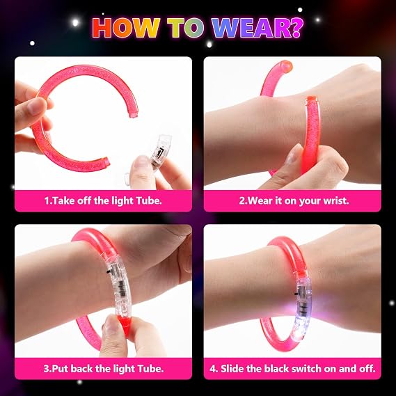 12PCS Light up Bracelets Glow In The Dark LED Bracelets Glow Stick Bracelet Toys Party Bag Fillers for Birthday Kids Adult Multicolor