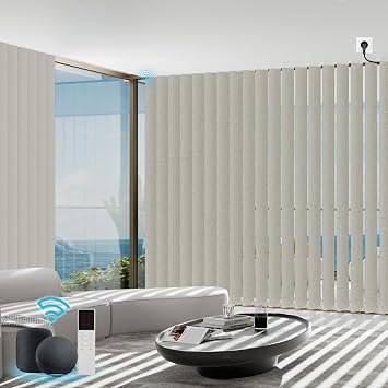 Motorized Vertical Blinds with Remote, Blackout Blind Compatible with Alexa Google Home,Electric Shades for Sliding Glass Doors CustomizeSparkling Light Beige