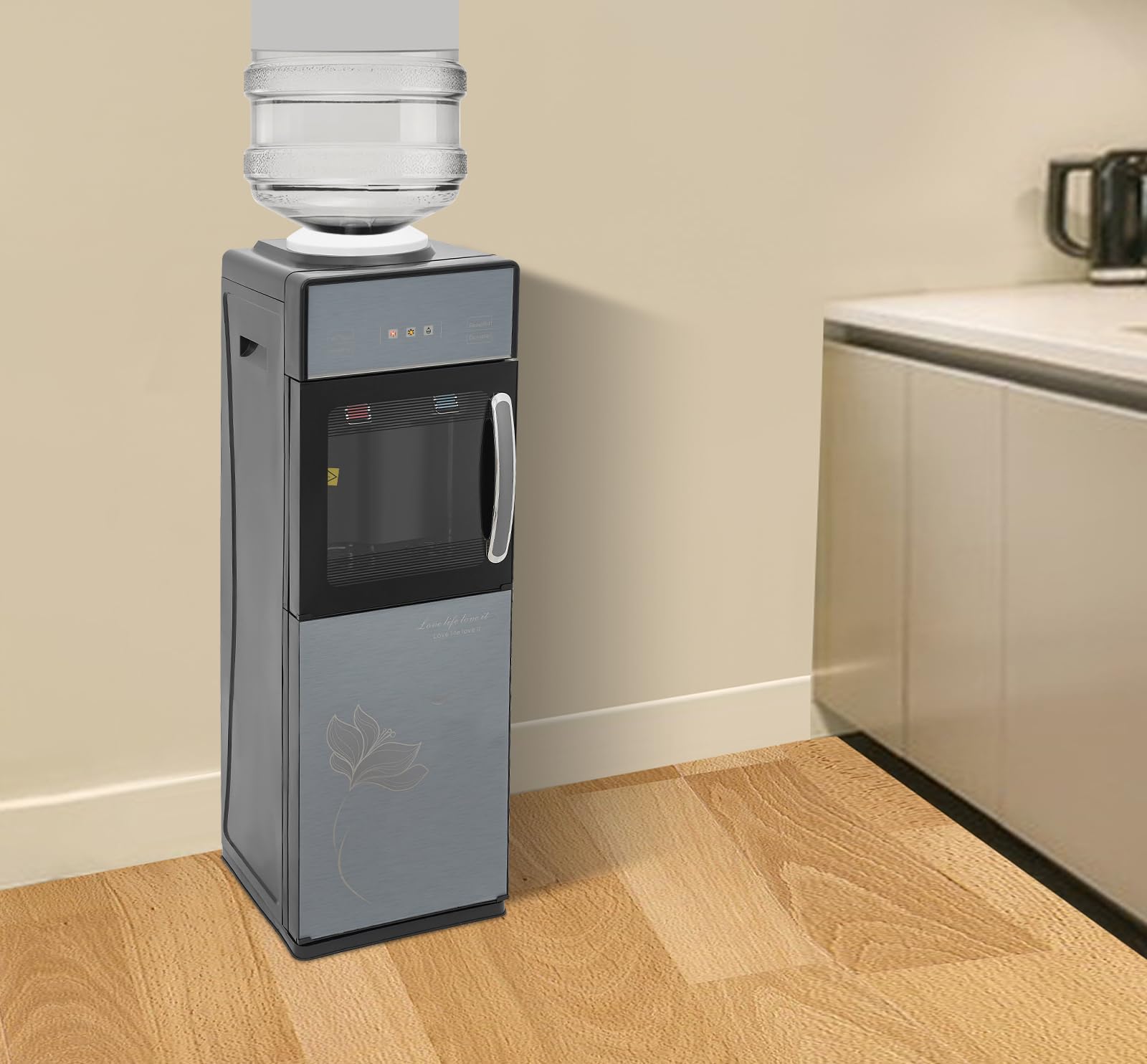 Fontaine à Eau Chaude et Froide 3 Températures, Distributeur d'eau par Bonbonne 5Gal, Puissance 500W/90W, avec Compartiment de Rangement, pour Maison et Bureau, Gris