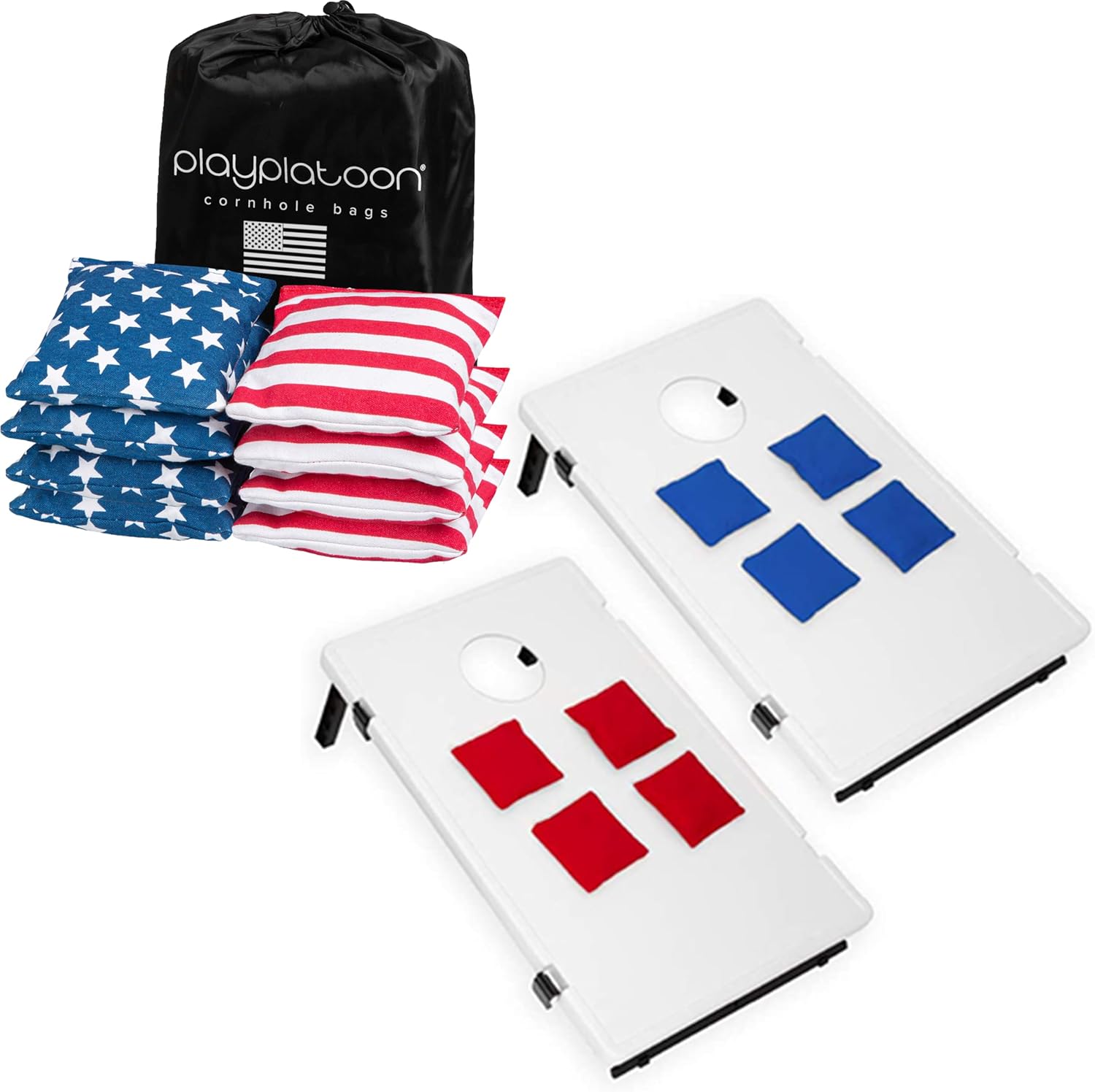 Set of 8 Official Professional Size Bean Bags Weather Resistant & Two Portable Plastic Cornhole Boards