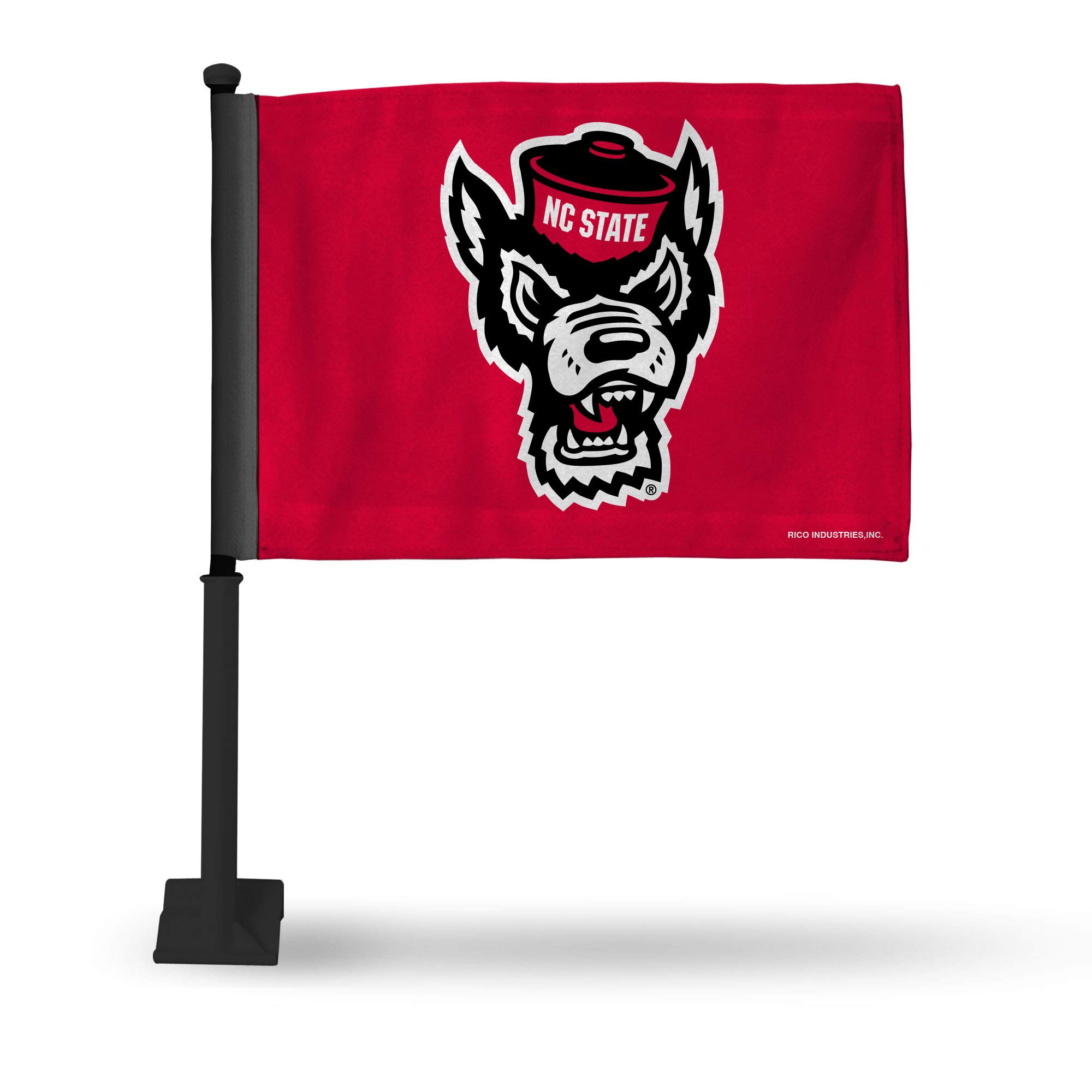 Rico Industries NCAA N.Carolina State Wolfpack Black Pole Car Flag W' Black Pole Double Sided Car Flag - 16