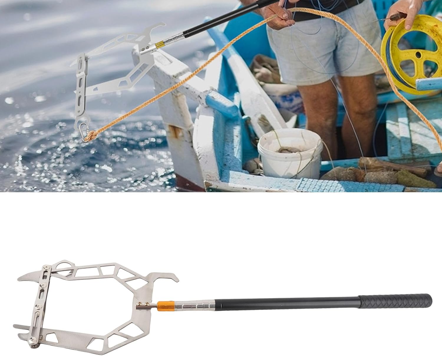 Boat Mooring Rope Threader Tool with Telescopic Rod, U-Type Stainless Steel Dock Line Guide Hook for Light Docking Rope Threading at Marinas and Docks