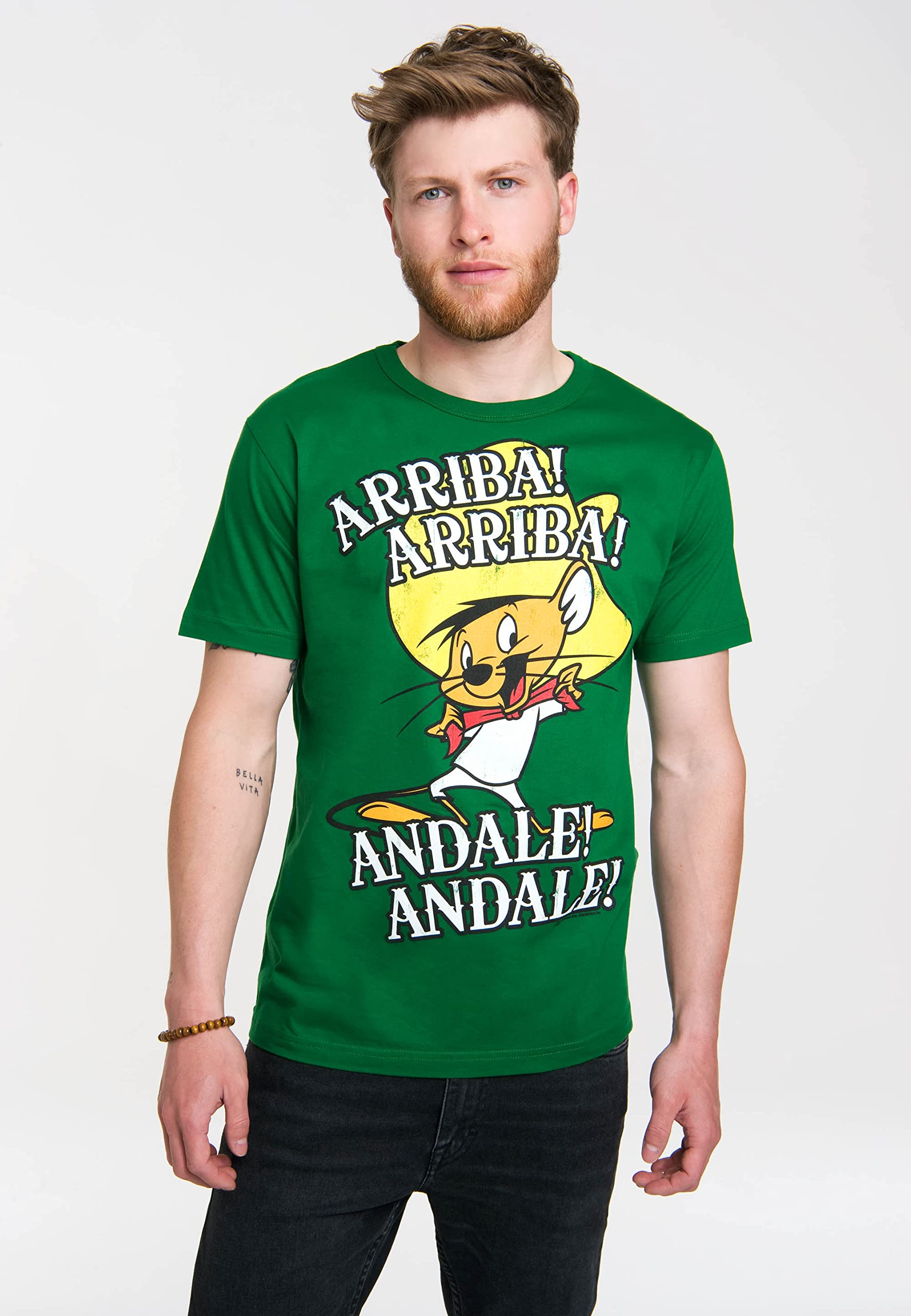 Logoshirt® Looney Tunes Arriba Andale T-Shirt Damen & Herren | Offiziell lizenziertes Looney Tunes Merch, Speedy Gonzales-Motiv, 100% Baumwolle, Cartoon T-Shirt mit hochwertigem Frontprint