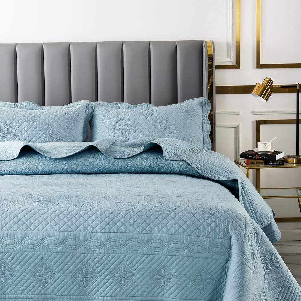 Best Cyber Monday 🔥 mixinni Elegant 3-Piece Blue King Size Quilt Set Embroidery Patterns All Season Soft Cotton Bedspread Coverlet Set, Perfect for Him and Her (3pcs, King Size) Flash Sale Buy 1 get 1 mixinni Elegant 3-Piece Blue King Size Quilt Set Embroidery Patterns All Season Soft Cotton Bedspread Coverlet Set, Perfect for Him and Her (3pcs, King Size)