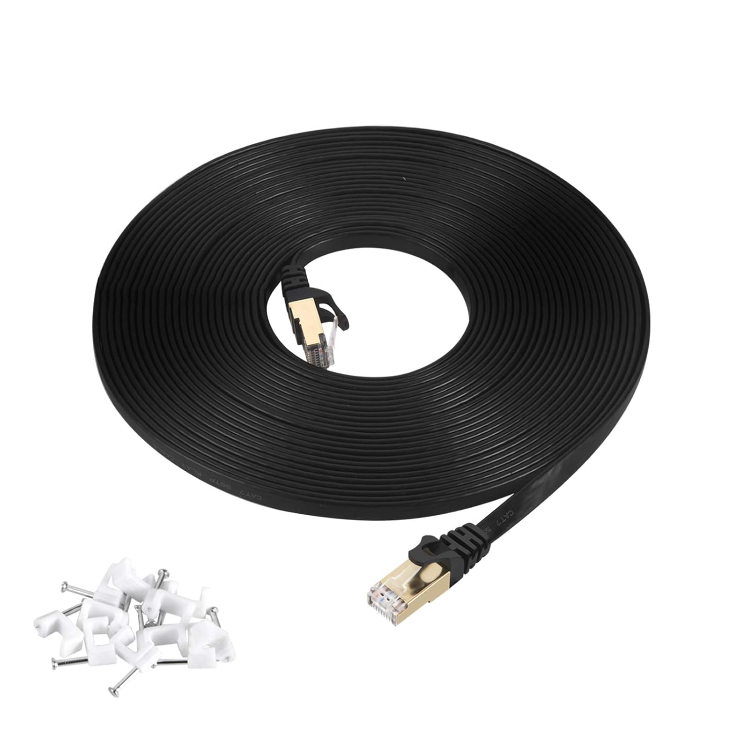 Cable de Red Cat7 STP 20 ft Negro Plano AULLOV