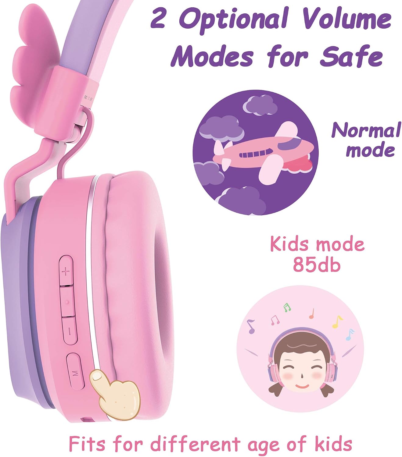 Up To 40% OFF Riwbox BT05 Bluetooth Kids Headphones Wireless Foldable Headset Over Ear with Volume Limited and Mic/TF Card Compatible for iPad/iPhone/Tablet (Purple&Pink)
