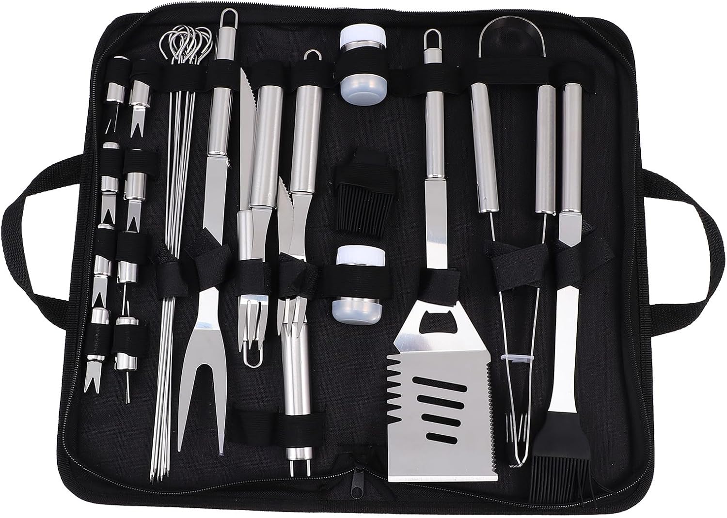 27pcs Stainless Steel BBQ Tools Kit with Portable Oxford Carry Bag, Outdoor Grill Utensils Set for Barbecue Cooking and Camping